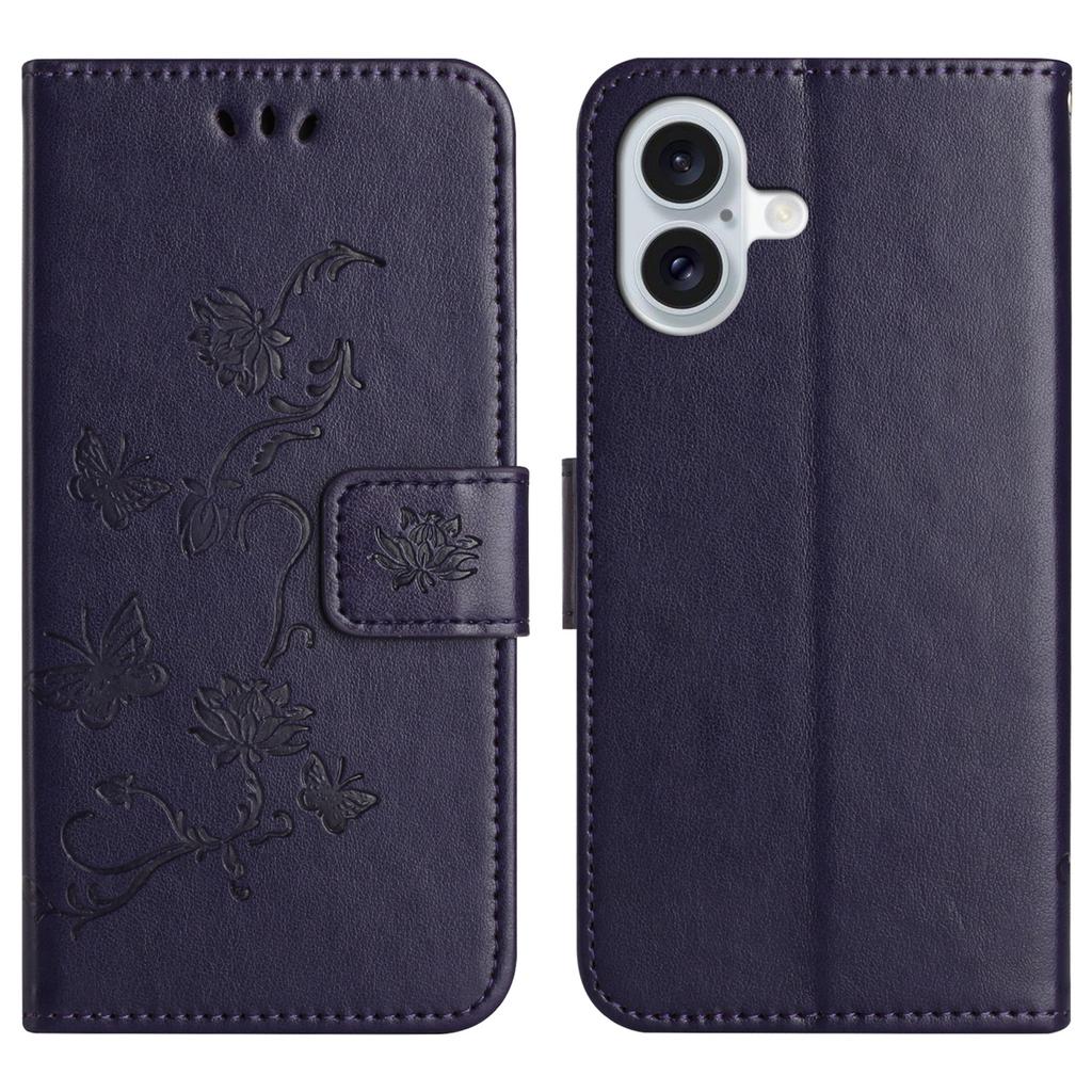 For iPhone 17 Case Wallet Stand Imprinted Butterfly Flower PU Leather Phone Cover