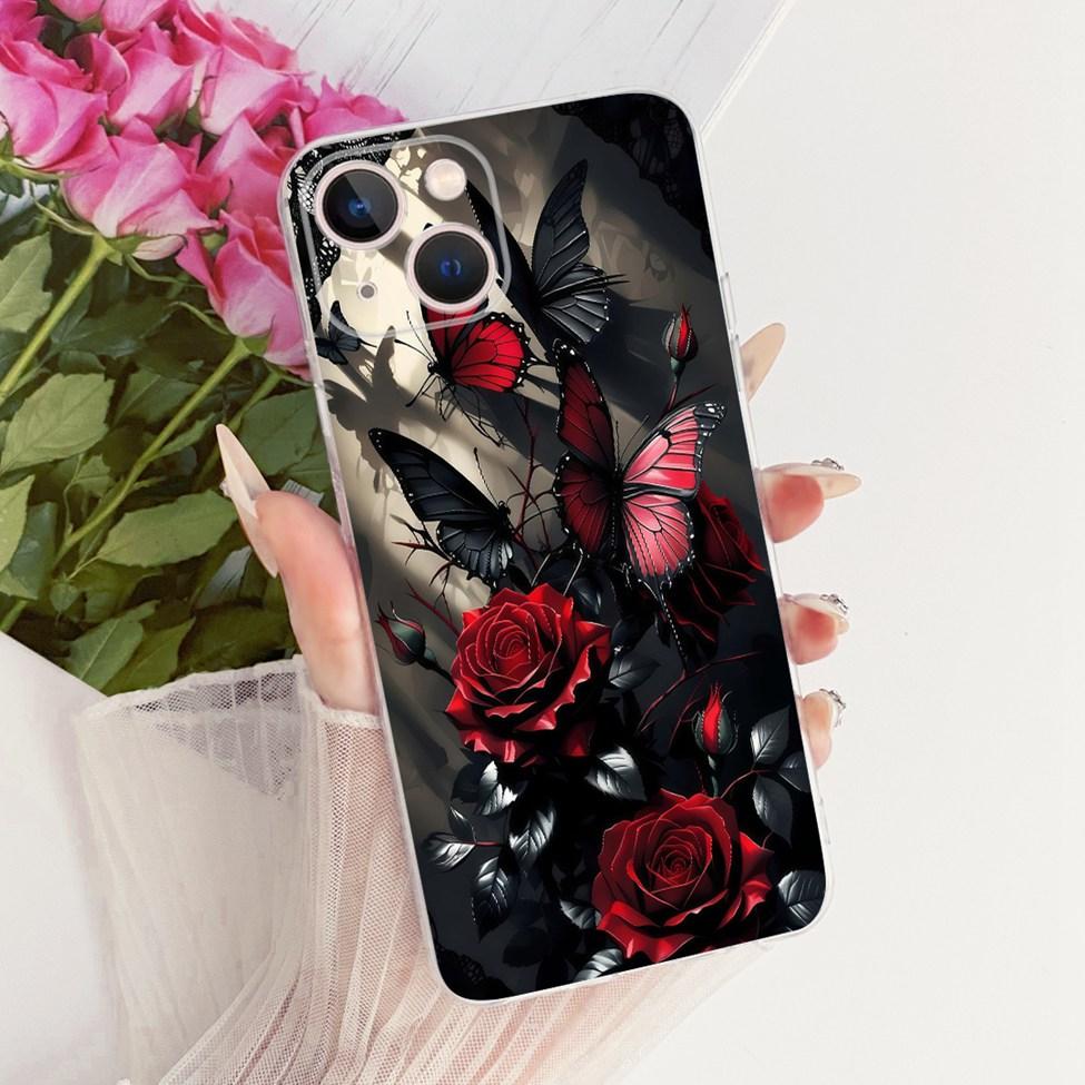 Transparent For iPhone 13 Case Cover Cute Cat Fashion Butterfly Funny Painted Casing A2633 A2482 A2631 A2634 A2635