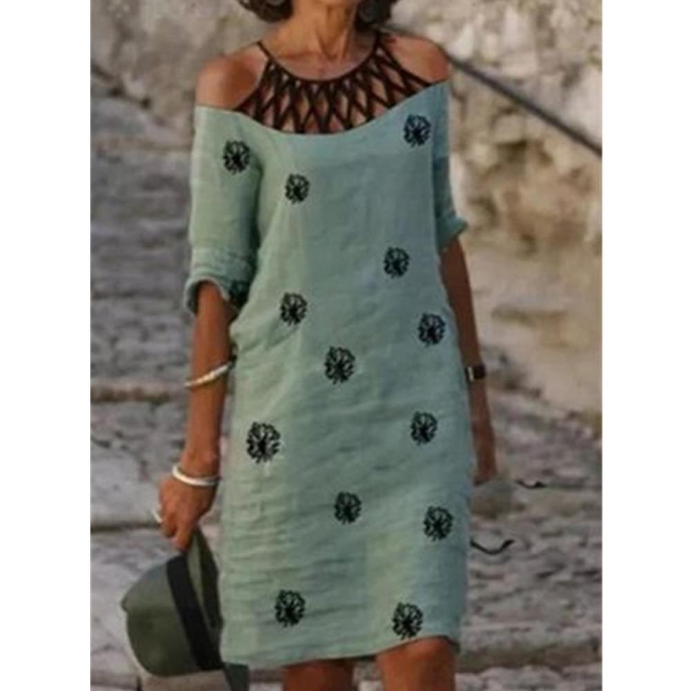 JPNTKY Женская мода лето весна короткие рукава V-образный вырез повседневные платья