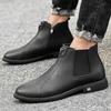 Fashion Winter Plush Warm Men Chelsea Boots Formal Business High Top Shoes British Style Ankle Boots Genuine Leather Male Business Shoes