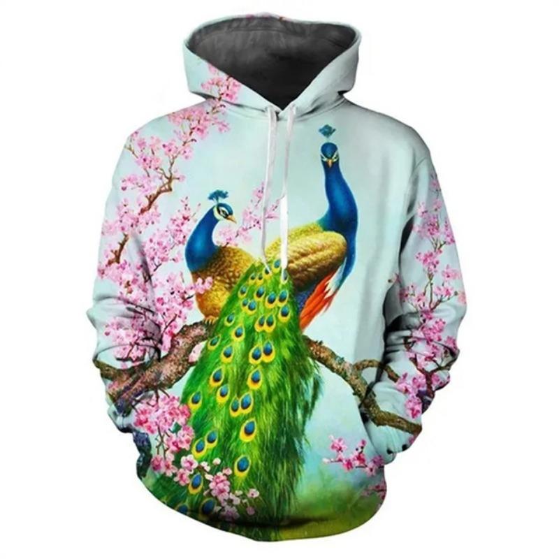 Осенние толстовки с принтом животных павлина в формате 3D для мужчин и женщин, модные повседневные толстовки с капюшоном большого размера, пуловеры, спортивная одежда