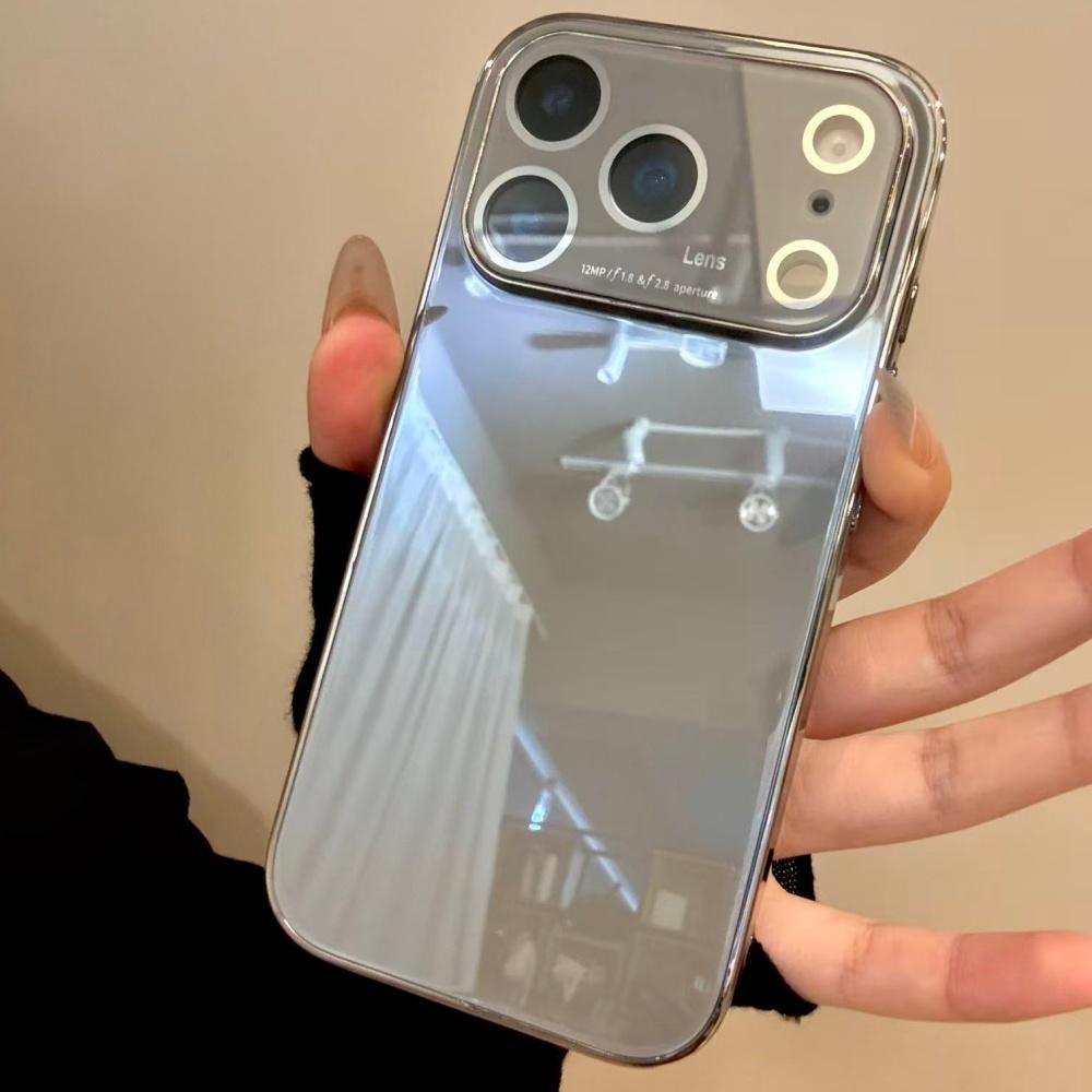 Glass Glossy Window Case For iPhone 17 Air 16 15 14 13 12 Pro Max Plus Shockproof Plating Armor Original Phone Covers
