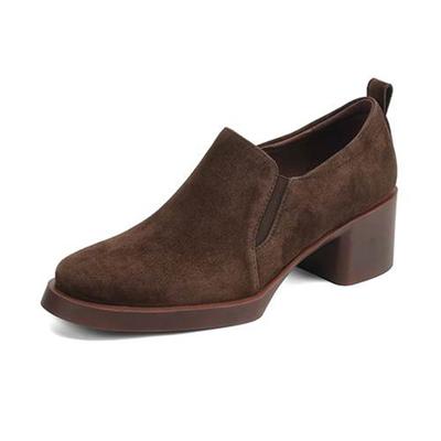 Овчина Замша Осенне-зимняя обувь Массивный каблук Размер 43 Размер 42 Круглый носок Слипоны Лаконичный дизайн Глубокий вырез Ретро Модные туфли-лодочки