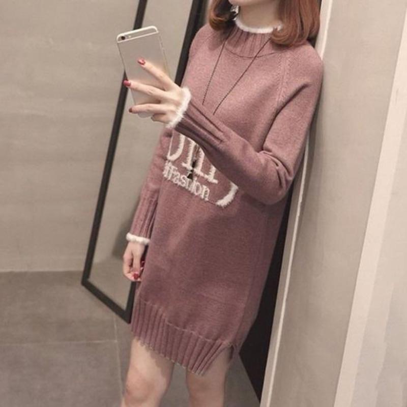 Autumn and Winter Mid-length Women's Sweater Loose Mid-length Maternity Dress Half-high Collar Outer Wear Base Shirt Coat