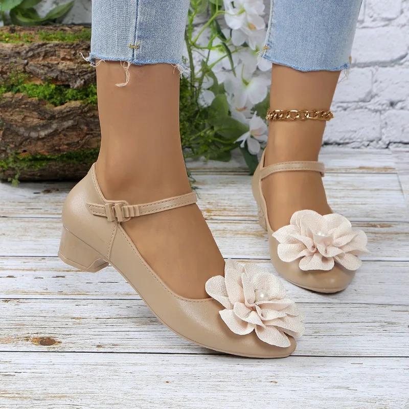 fashion Women's Shoes 2024 Fashion Buckle Strap Women's High Heels New Floral Solid Office and Career Hot Sale Pointed Toe Heels Women