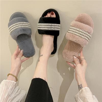 Хлопковые тапочки женские зимние новые жемчужные комнатные домашние бытовые однословные теплые и нескользящие тапочки для беременных плюшевые