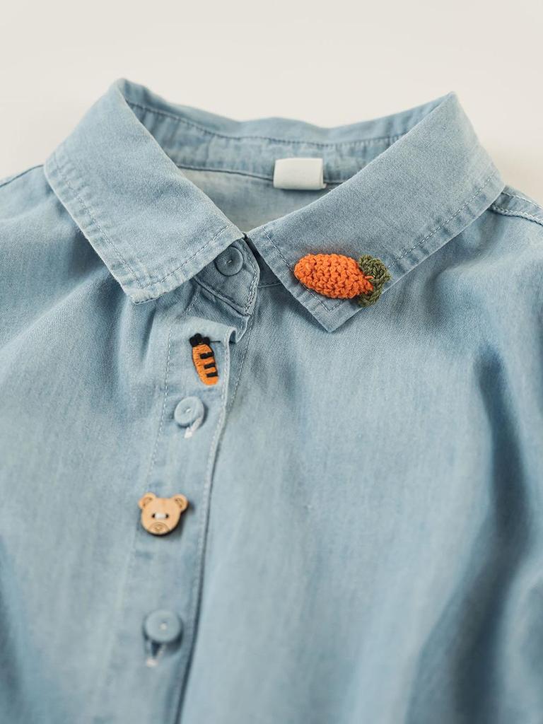 Женская ретро джинсовая рубашка с вышивкой в стиле мультфильмов - Хлопок, с длинным рукавом, повседневный топ на весну/осень 2025