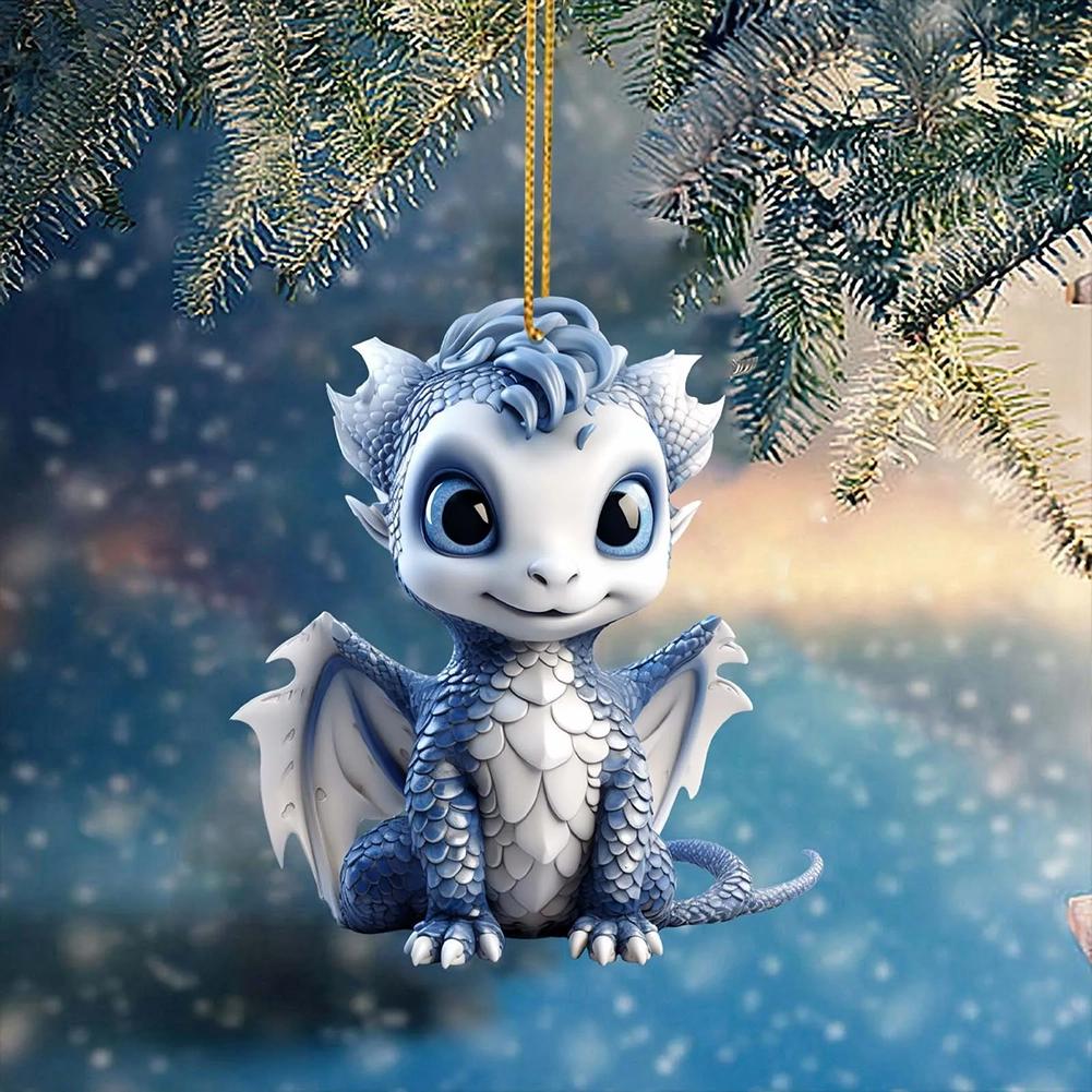 Christmas Tree Pendant Cute Dragon Baby Hanging Pendant Window Decor 2D Christmas Decoration Dragon Statue Ornament Party Gift