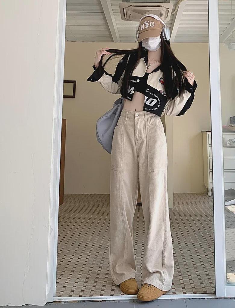 Autumn 2023 Women's Retro High-Waist Wide Leg Corduroy Pants