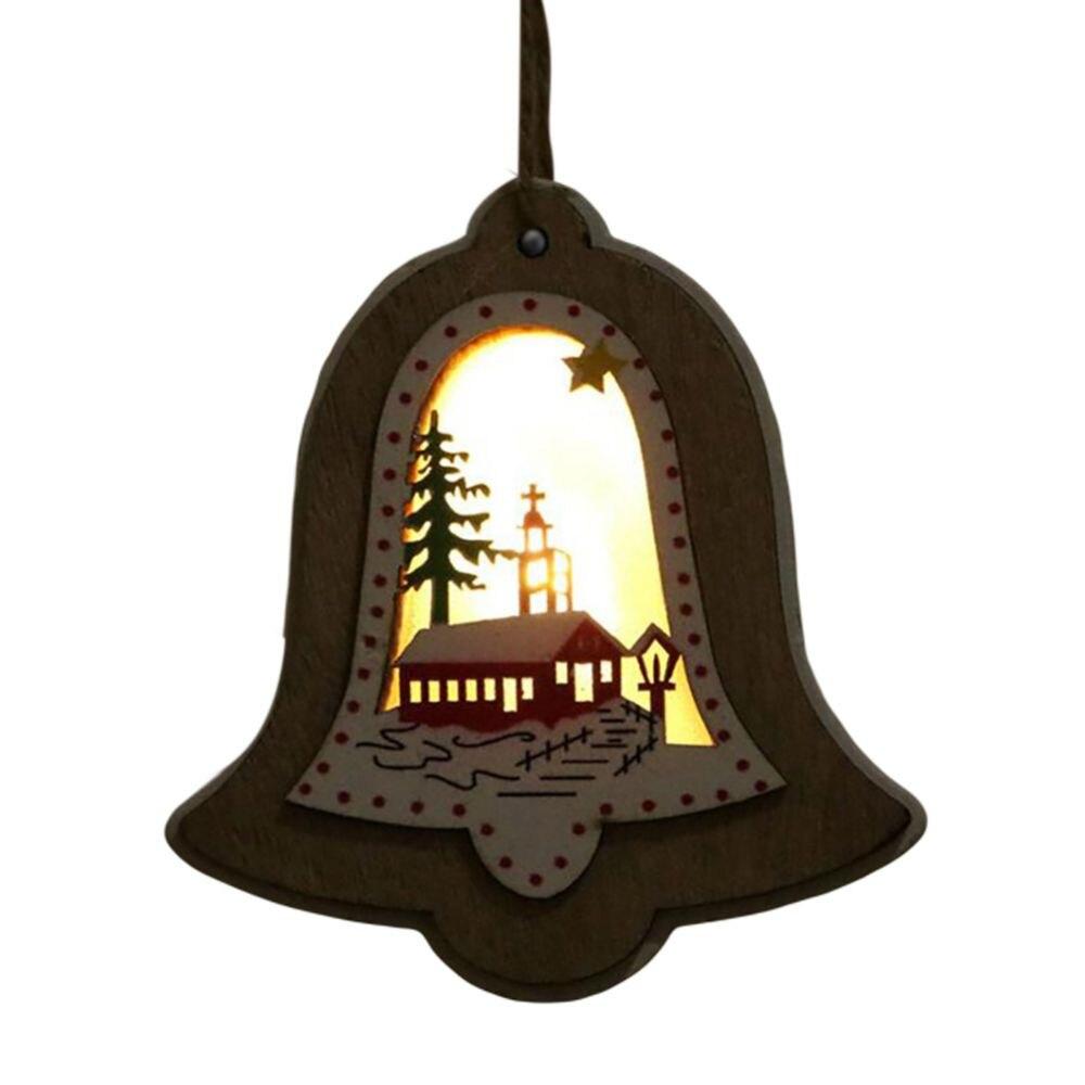 Рождественские подвесные украшения, деревянный светящийся кулон, елочные украшения, пентаграмма, колокольчик, подвесные украшения для рождественской елки, ремесла, декор
