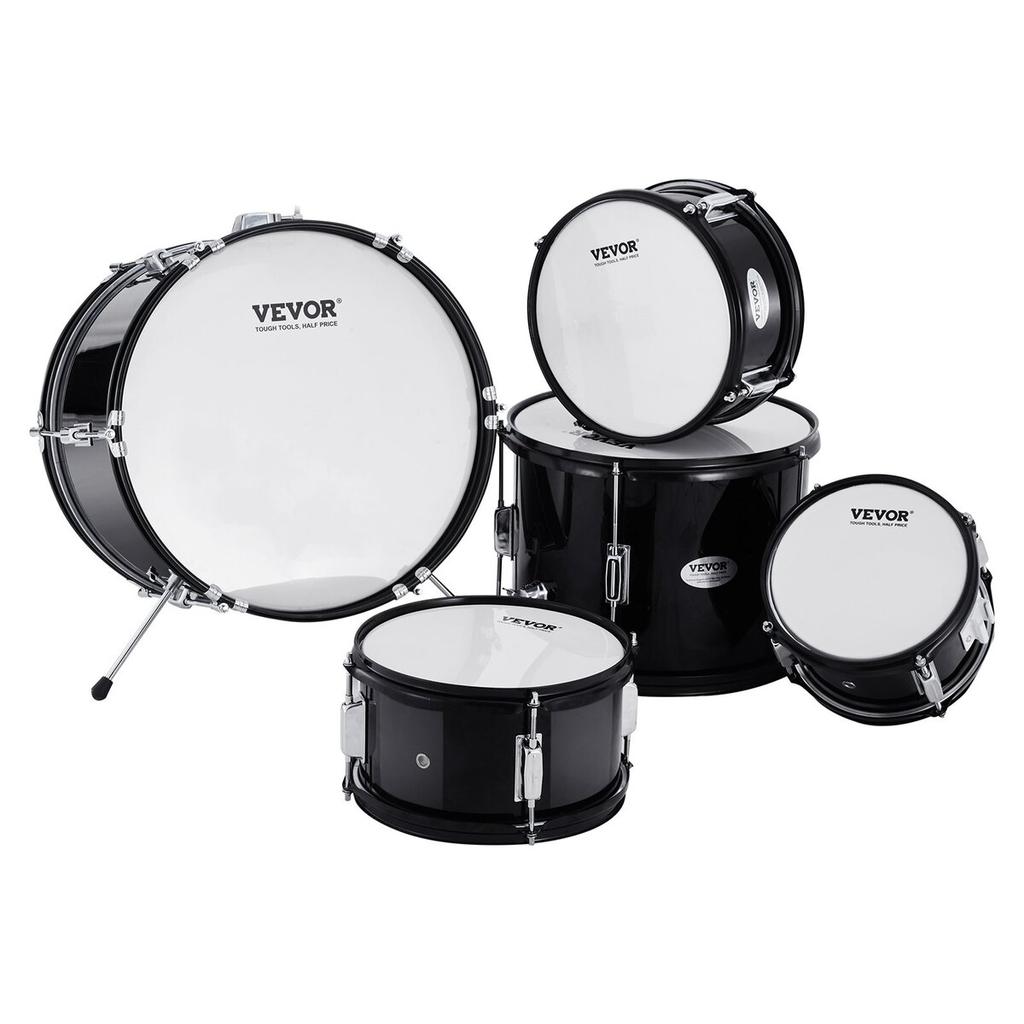 Kids Drum Set 5-Piece 16 in Beginner Children Drum Set with Throne Black