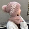 Женская зимняя шапка, вязаная толстая цветная шапка, ветрозащитная, теплая, мягкая, защита ушей, плюшевый декор, эластичная противоскользящая шапка, шарф, комбинированная женская шапка