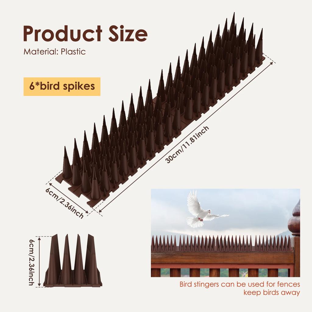 6Pcs Plastic Bird And Pigeon Spikes Fence Wall Spikes Bird Deterrent Spikes Anti Bird Spikes for Outside to Keep Birds Away NEW