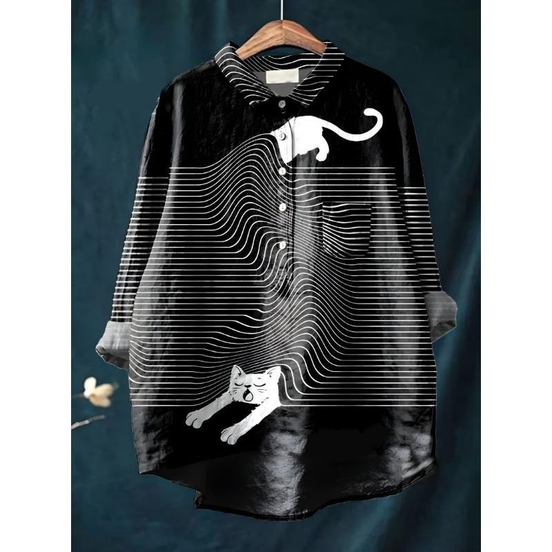 Рубашки с принтом в виде животных и цветов Гавайи Полиэстер Повседневные Блузки и рубашки с длинным рукавом для женщин