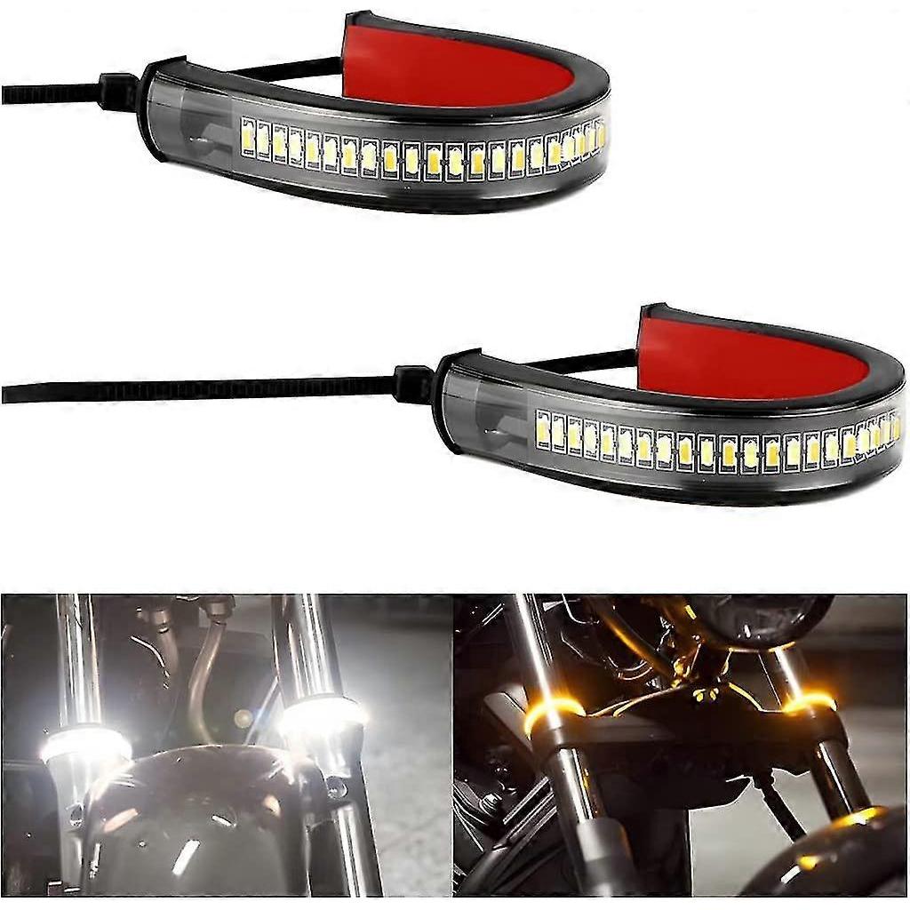 2pcs Motorcycle Led Turn Signal Light, Flexible Switchback Dual-color White & Amber Fork Turn Signal Blinkers For Motorbike