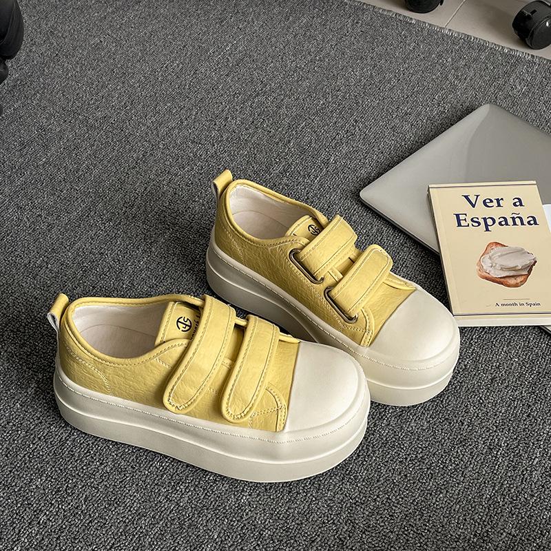 Классические белые круглоголовые платформы на липучке белые туфли женские весенние легкие кеды