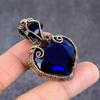 Лондонский голубой топаз Драгоценный камень Ручная работа Медная проволока Обертка Ювелирное изделие Кулон 2,05" L0V12