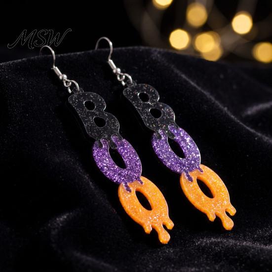 Atmospheric Holiday Celebration Jewelry 1 Pair Glitter Halloween BOO Earrings, Sparkly Acrylic Black Purple Orange Boo Letter Earrings Dangle Drop for