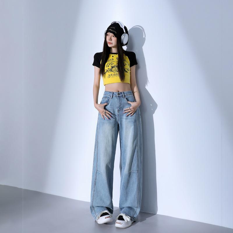 Широкие джинсы женские весенние с высокой талией Широкие джинсы женские джинсы Свободные прямые джинсы Широкие брюки женские