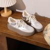 Silver German Training Shoes Su Yinyin Three Bars Cowhide Lace Edge Little White Shoes Thick Sole Inner Height Increase Sports and Leisure Shoes Wom