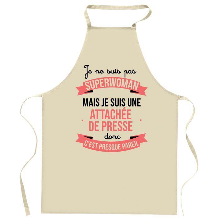 Tablier de cuisine - Attachée de Presse Superwoman - Coton résistant - Impression humour Superwoman - Imprimé en France