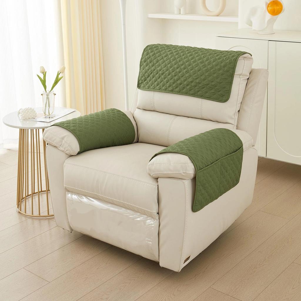 Sofa Armrest Towel Set 3 Pieces With Storage Pocket For Couch Chair Cushion Headrest And Armrest Cover Comfortable Soft Fabric Home Decor