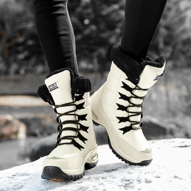 Women's Snow Boots Cotton Shoes Winter Outdoor Warm High Thick Sole Lace Up Comfort Plush Waterproof Anti Slip Casual Snow Boots