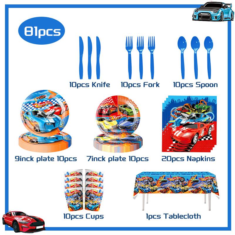 Boy Car Birthday Decoration Set Party Supplies Wheels Birthday Party Theme Cup Plate Napkin Tableware Banner Ballon Deco For Kid