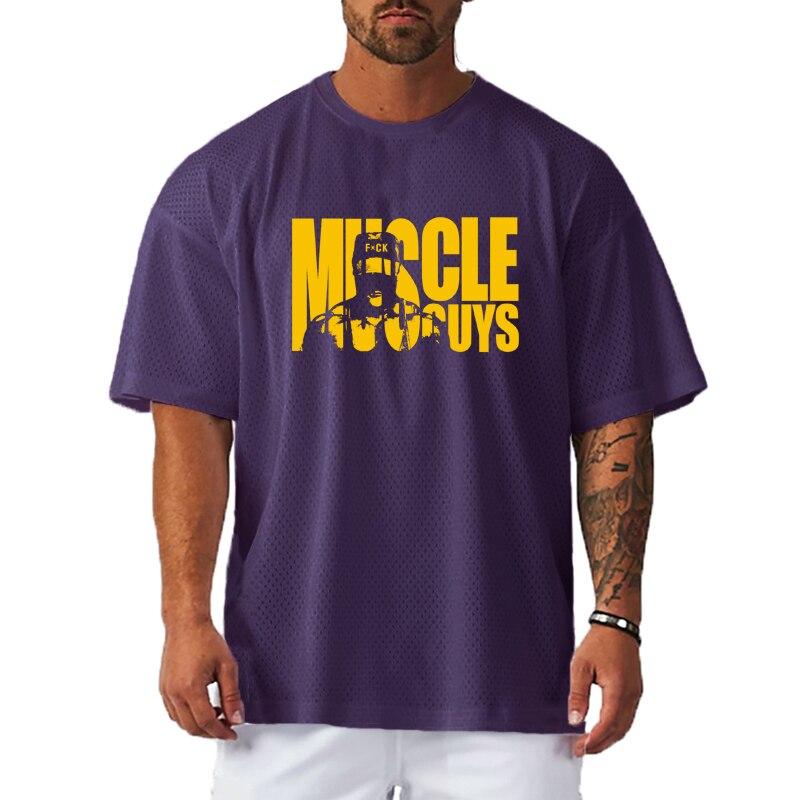 Muscleguys Comfortable Sportwear Summer Mesh Breathable Short-sleeved Men's Thin Bodybuilding T-shirt Cool Quickly-dry Tops