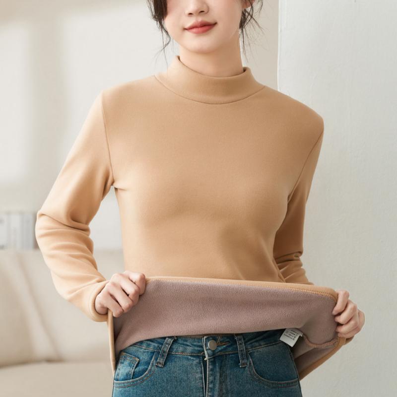 Базовая рубашка для женщин на осень и зиму. Удобная теплая эластичная базовая рубашка с полувысоким воротом.