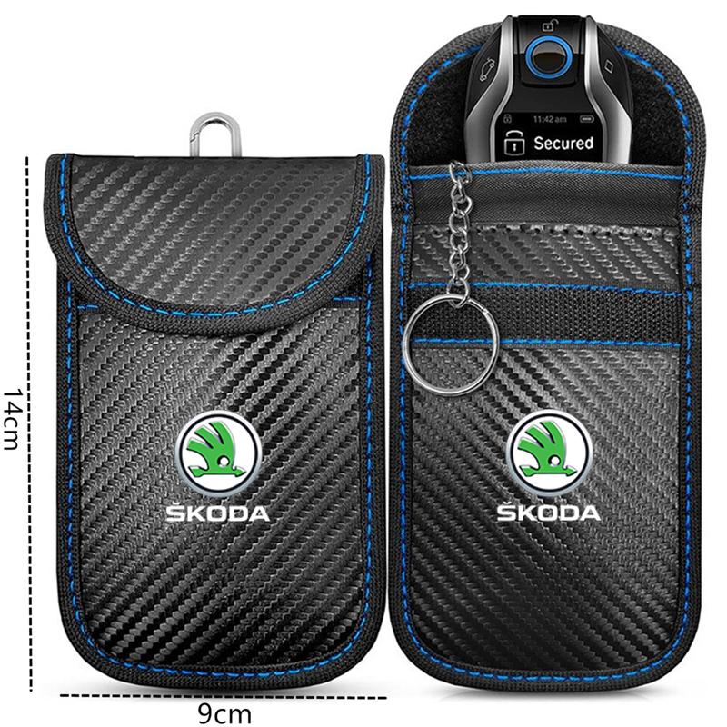 AAAJD1 Car Key Case Signal Blocker Bag RFID Shielding Pocket For Skoda Fabia 1 2 Octavia a7 RS Superb Rapid Yeti Karoq Vision Accessory