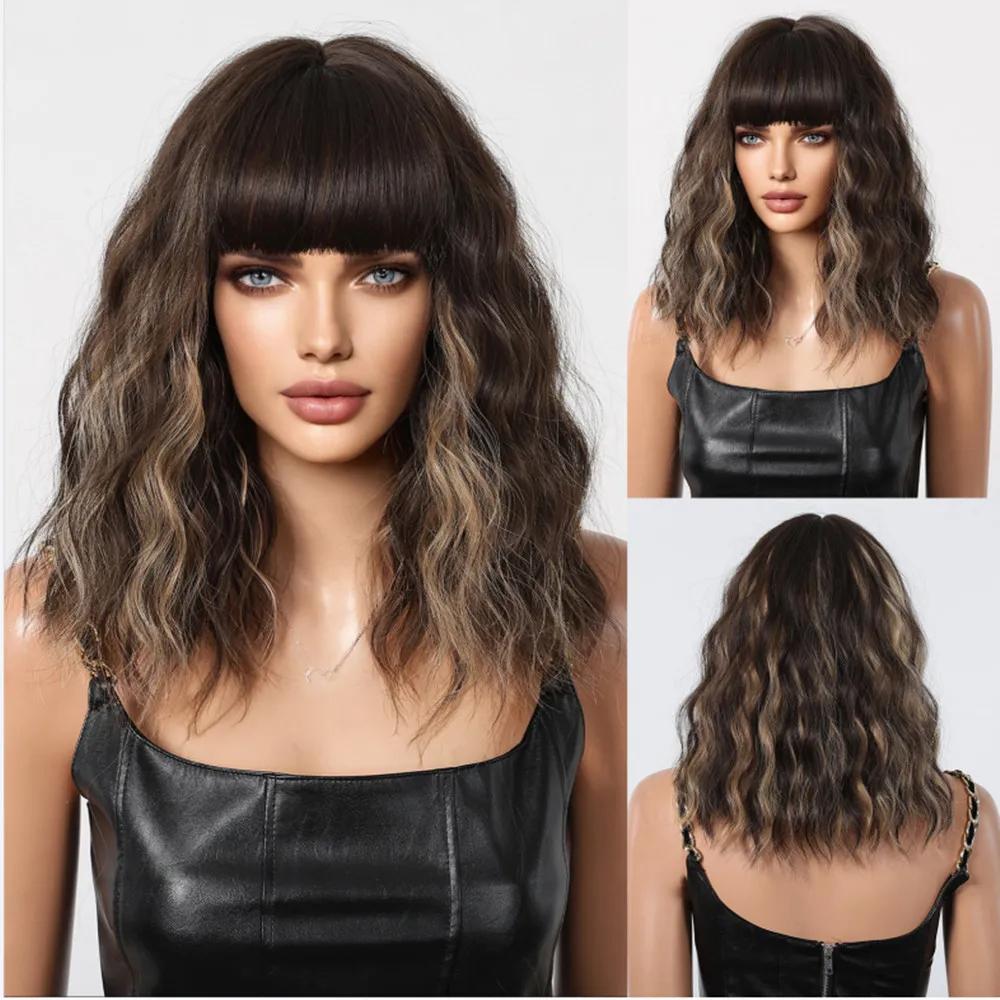 ALAN EATON Блондинка до плеч, синтетические парики с челкой, блондинка с омбре, мелкий парик для женщин, вьющийся повседневный парик, термостойкий