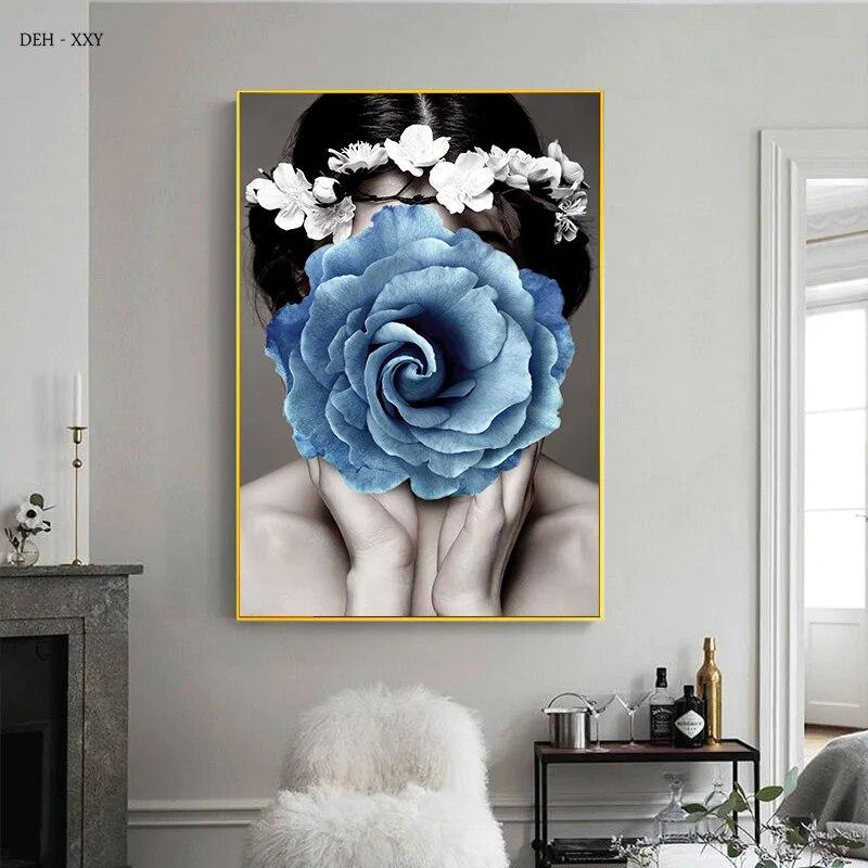 Женская голова с цветами, холст, живопись, скандинавские настенные художественные постеры, модная женская портретная картина, украшение для дома, спальни, без рамки