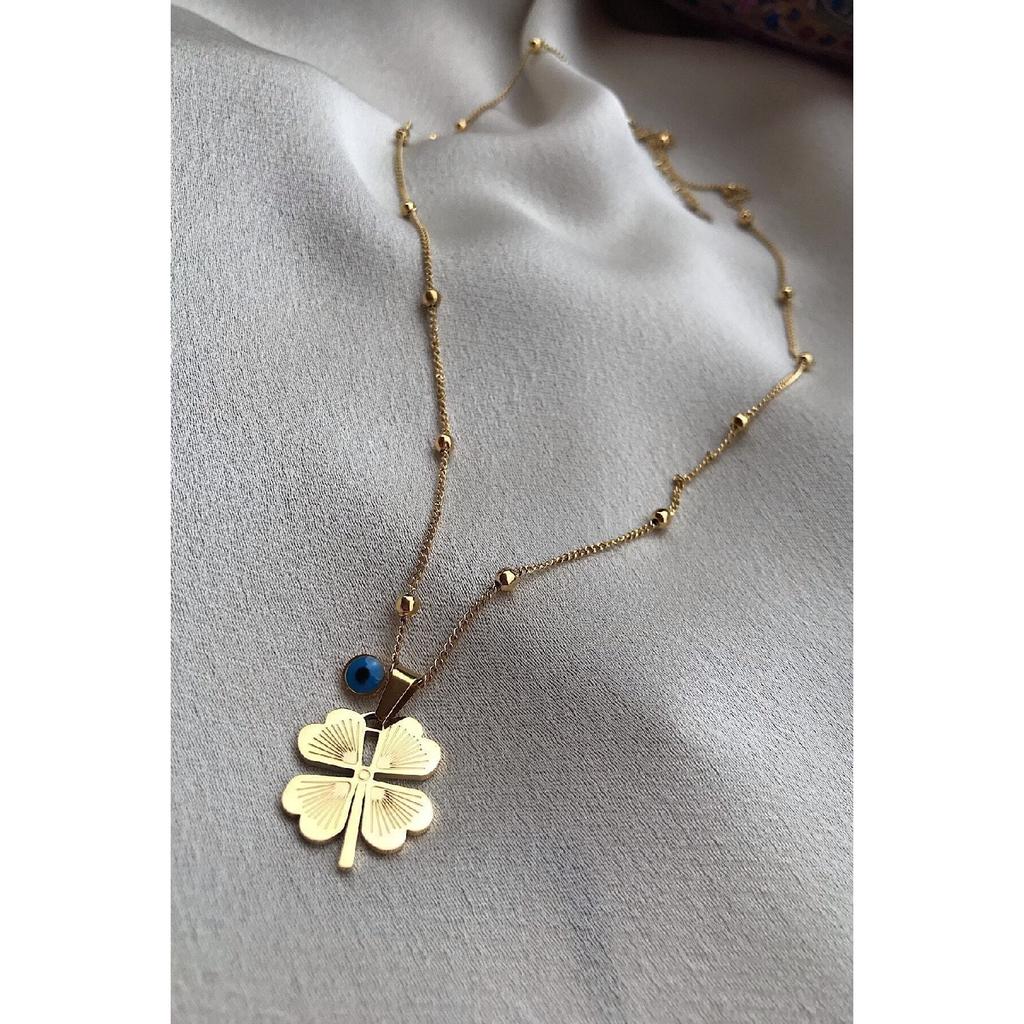 4-листный клевер, длинная стальная цепь из ячменя 316l (60см)