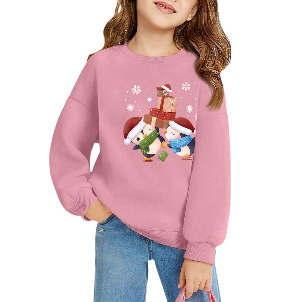 Рождественские пуловеры с круглым вырезом для девочек, детские топы с принтом