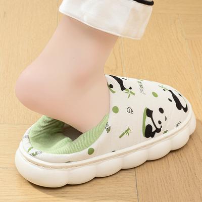 Модные домашние тапочки с мультяшным принтом панды для женщин, комнатные, с мягкой подошвой, нескользящие, хлопковые туфли для беременных, женские легкие комфортные тапочки