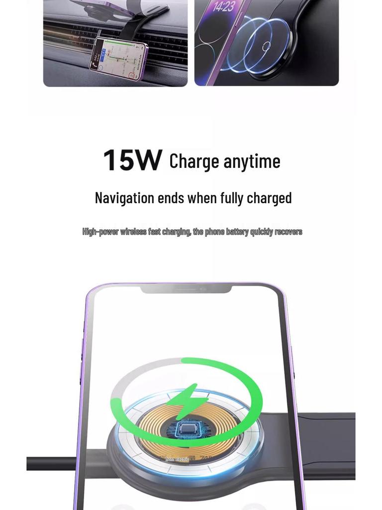Складной беспроводной автомобильный держатель для телефона MagSafe 15 Вт с магнитной панелью для навигации