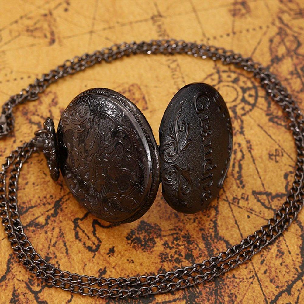 2 шт./комплект, мужские карманные часы, антикварные карманные часы «Gandpa», винтажные кварцевые панк-часы с подвеской на ожерелье, сплав, подарки для коллекционных произведений искусства.