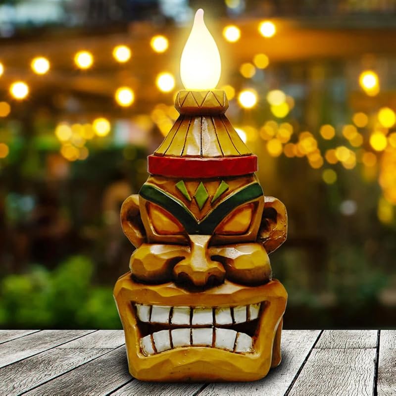 Уличная статуэтка Тики Декор-Светодиодная подсветка на солнечных батареях Садовые статуэтки Тики-Декор для Тики-бара Тотем Водонепроницаемые фигурки для