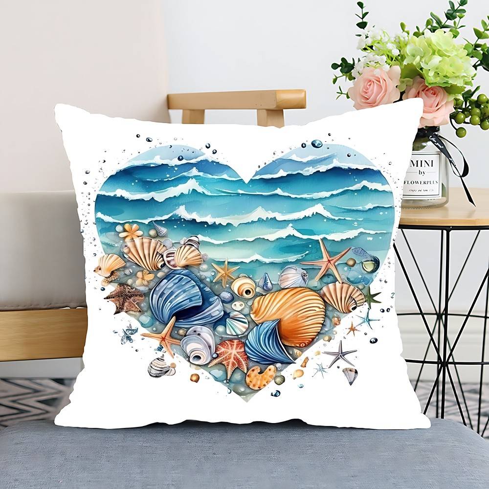Seahorse Whale Starfish Turtle Blue Ocean Pillow Case Cushion Cover Polyester Decorative Sofa Cushion Pillowcase Home Decor