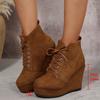 Wedges High Heels Ankle Boots for Women Retro Suede Lace Up Women's Autumn Shoes Casual Solid Platform Fashion Gladiator Botas