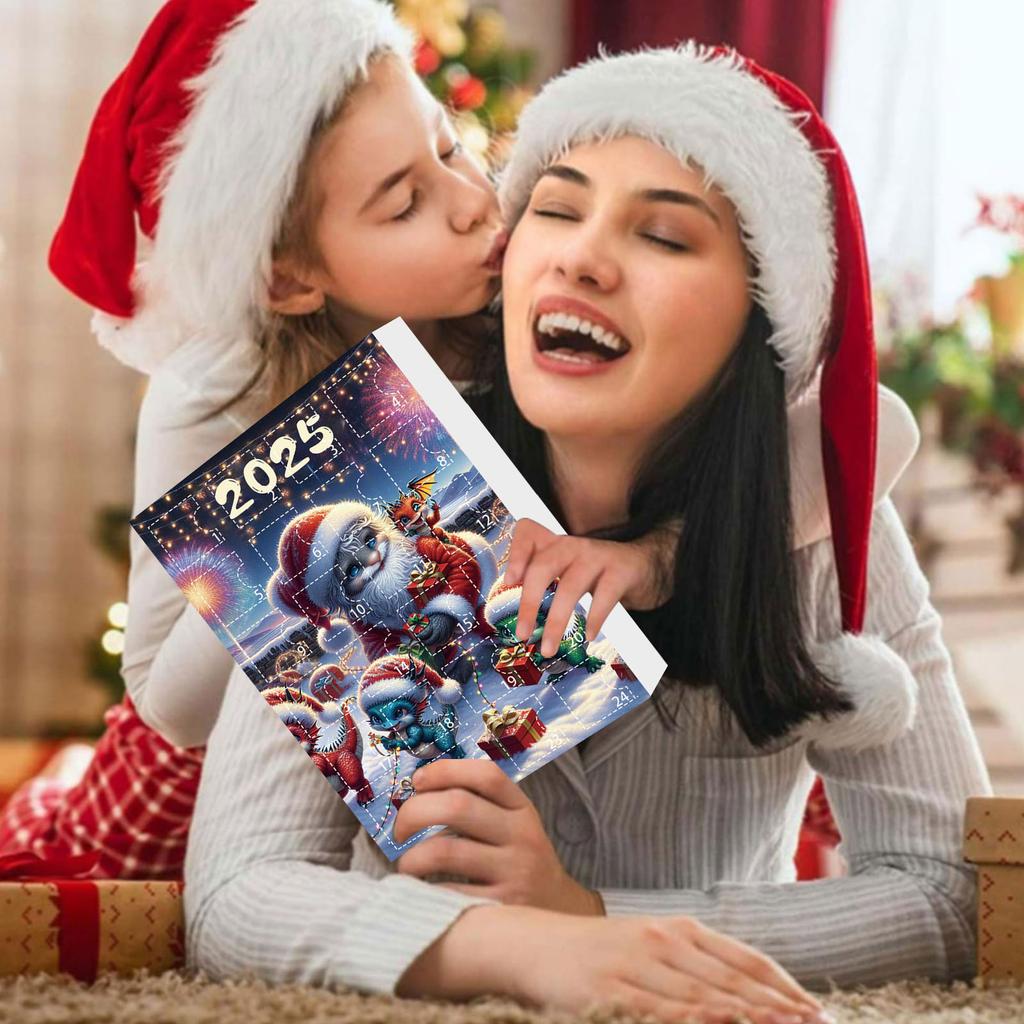 24-Days Christmas Tree Decorations with Santa Hats Cute Dragon Countdown Calendar Mini Xmas Tree Dragon Pendant for Home Decor