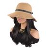 Wide Brim Fisherman Hat with Built-in Wig Sun Protection Long Wavy Curly Hair  Vacation Accessory