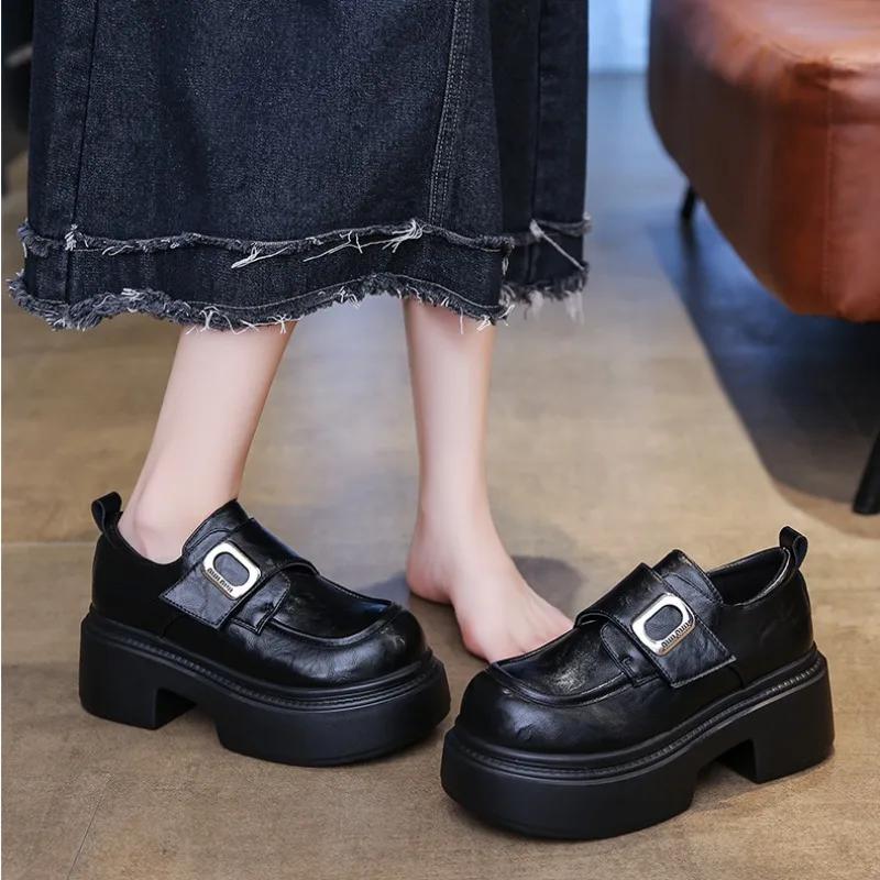 Spring Autumn Platform Loafers Women Designer Soft-soled Casual Leather Women's Shoes Fashion British Style Pumps Shoes Ladies