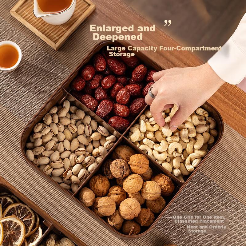 CAIZHI Dried Fruit Plate, Fruit Bowl, Living Room High-End Wood-Like Nut Snack Box, Candy Storage Container, 4-Compartment Fruit Plate CZ6867