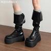 Модная платформа кожаные женские высокие сапоги дизайнерские туфли на высоком каблуке женские тренд 2025 зимние сапоги для ходьбы новые готические ботинки челси mujer