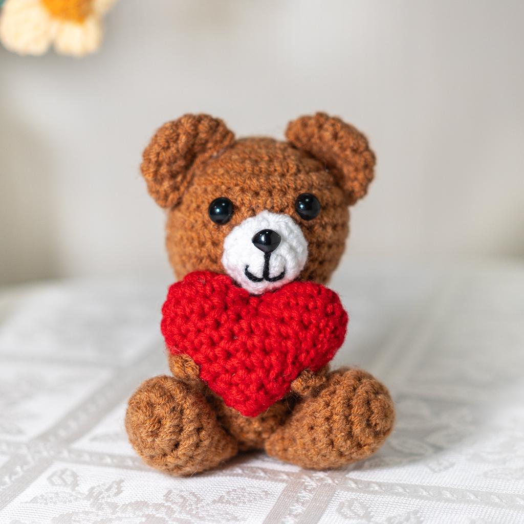 New Handmade Knitted Positive Energy Bear Doll With Card Home Room Decoration Funny Crochet Heart Bear Ornament Christmas Gifts