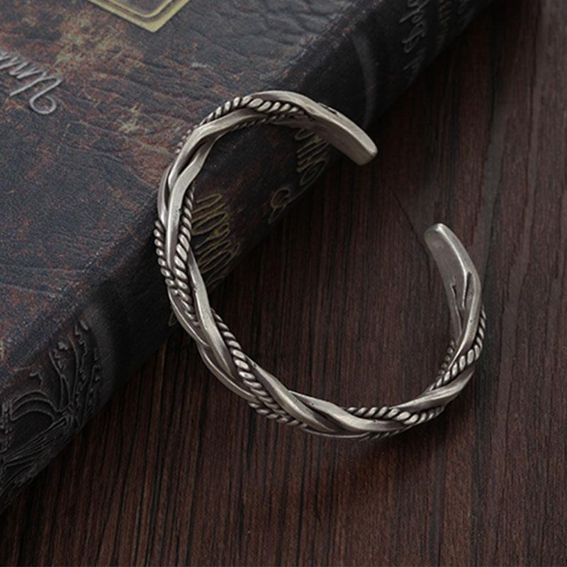 ANENJERY Women'S Fashion Jewelry Woven Twist Texture Bangles For Women Men Vintage Thai Silver Korean Vintage Bracelet Jewelry