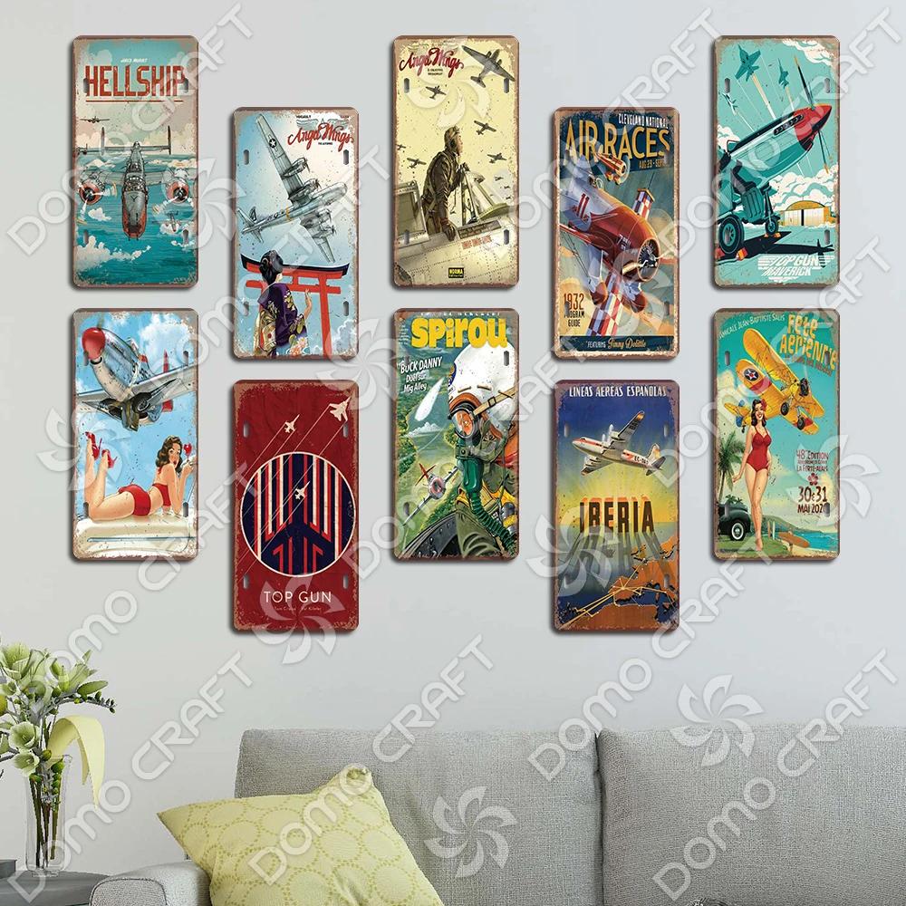 Авиагонки Металлическая Табличка Жестяная Вывеска Ретро Лучший Стрелок Самолет Металлический Постер Гараж Клуб Бар Домашнее Настенное Украшение 15x30см