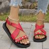 Fashion Women Flat Buckle Sandals Summer New Fashion Light Non Slip Flat Rivet Sandals Woman Comfort Soft Sole Casual Shoes Plus Size 42